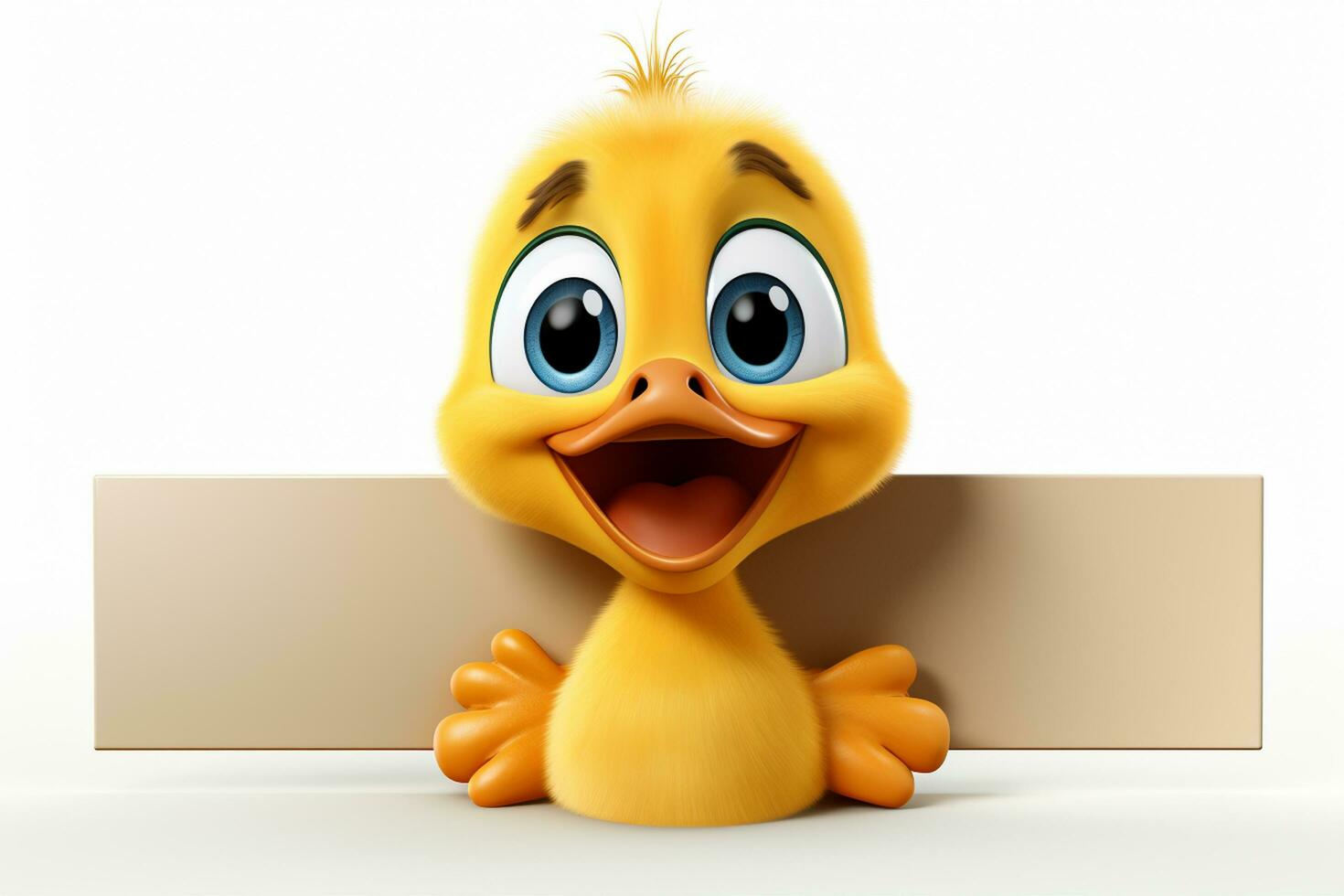 3d rendered illustration of duckling cartoon character with blank sign board Ai Generated photo