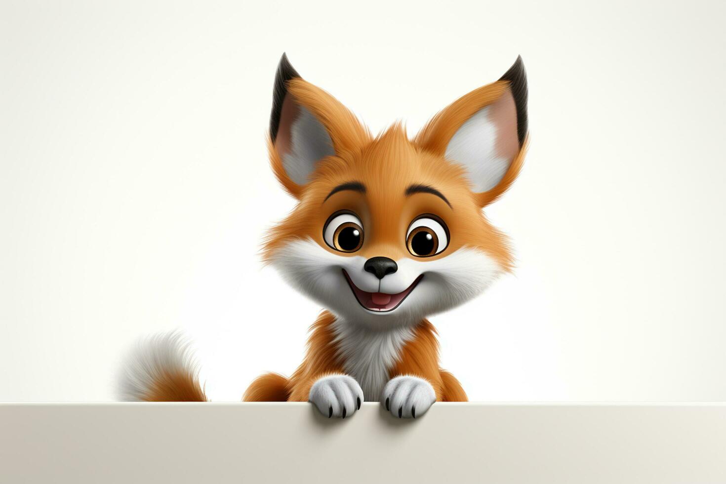 Cute fox with blank banner, isolated on white. 3D illustration. Ai Generated photo