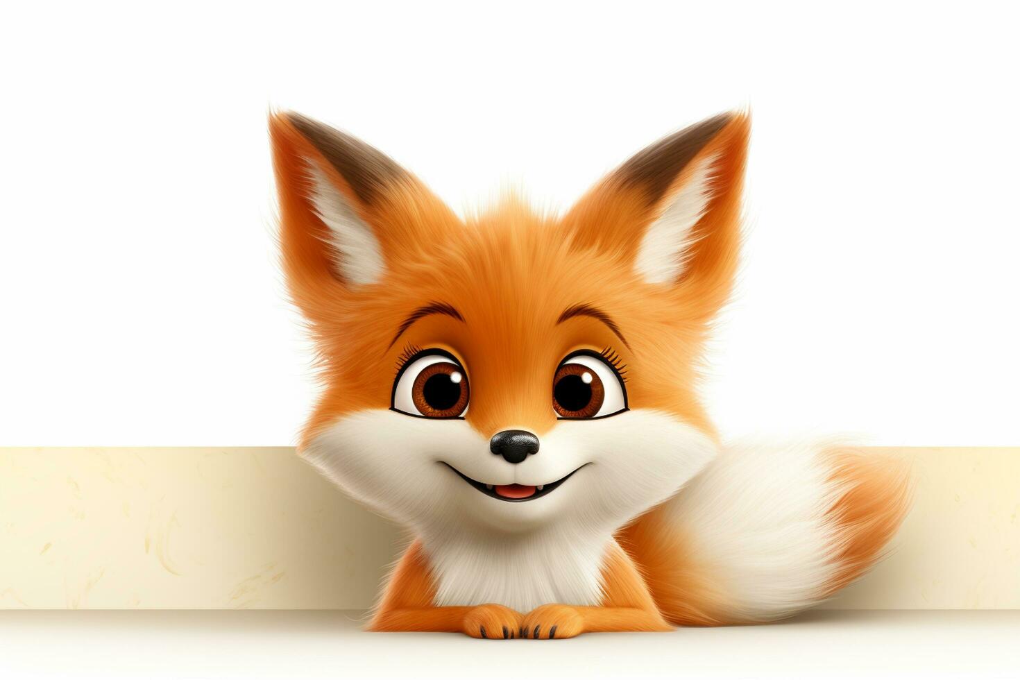 Cute fox with blank banner, isolated on white. 3D illustration. Ai Generated photo