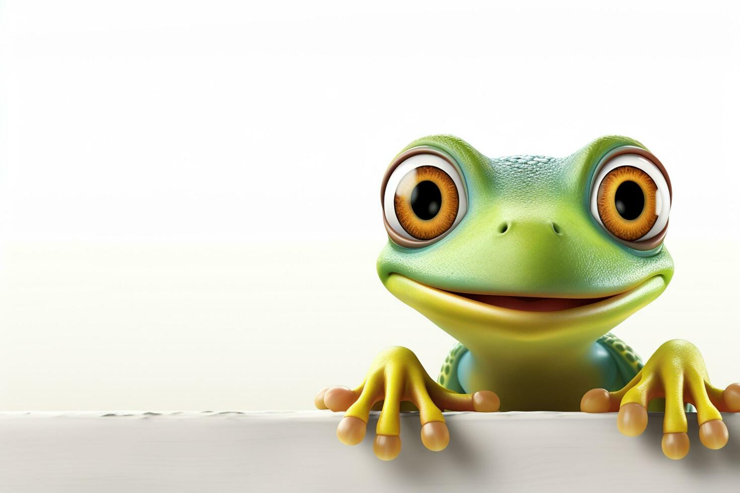 3d rendered illustration of a green frog with a blank sign board Ai Generated photo