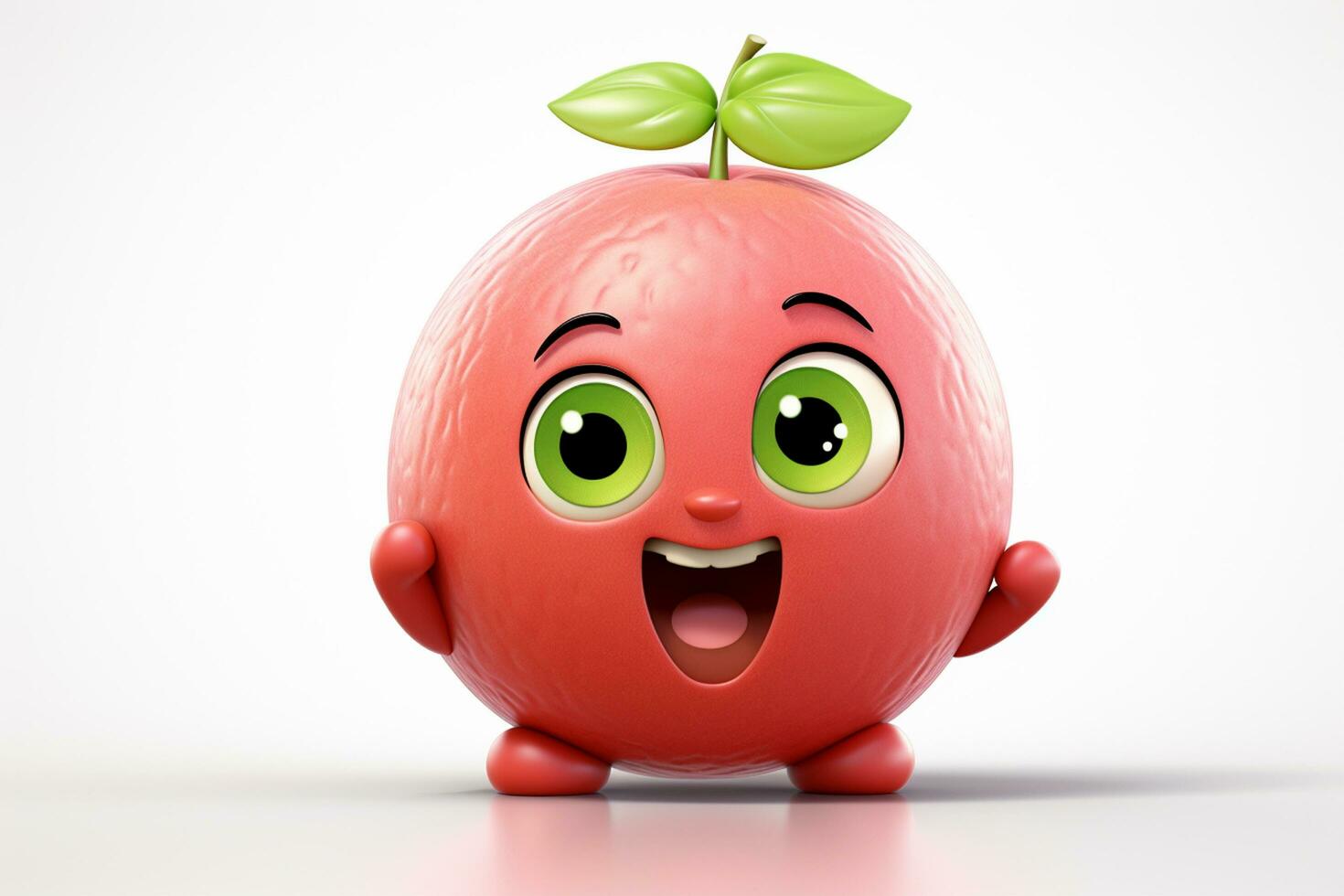 3d rendered illustration of peach cartoon character with green leaf on his head Ai Generated photo