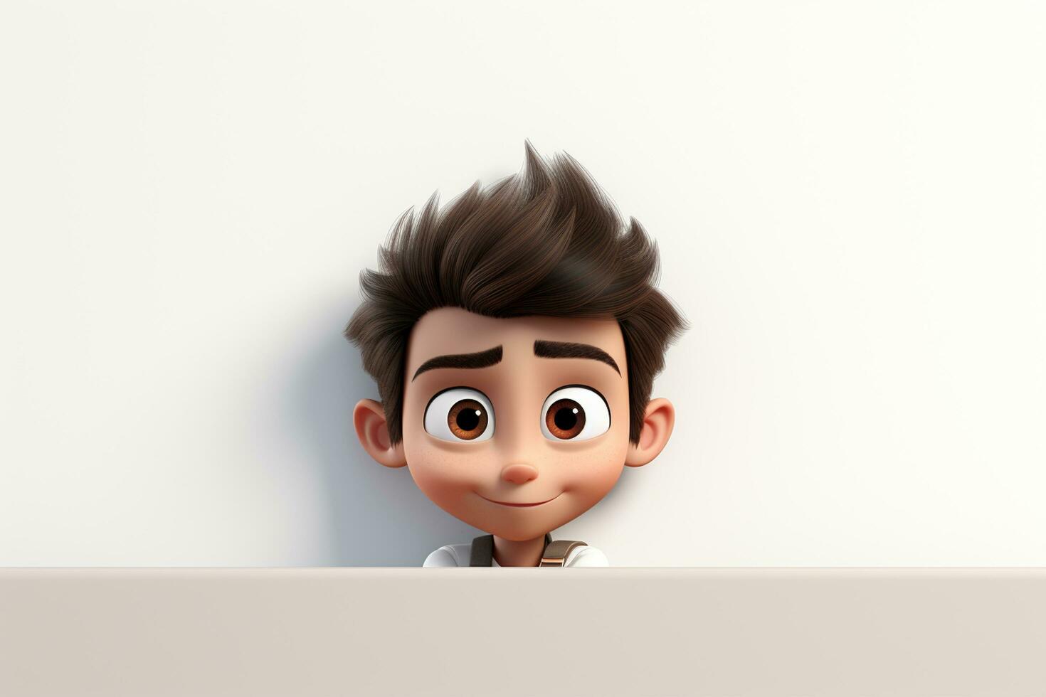 3d rendering of a boy peeking out from behind a white wall Ai Generated photo