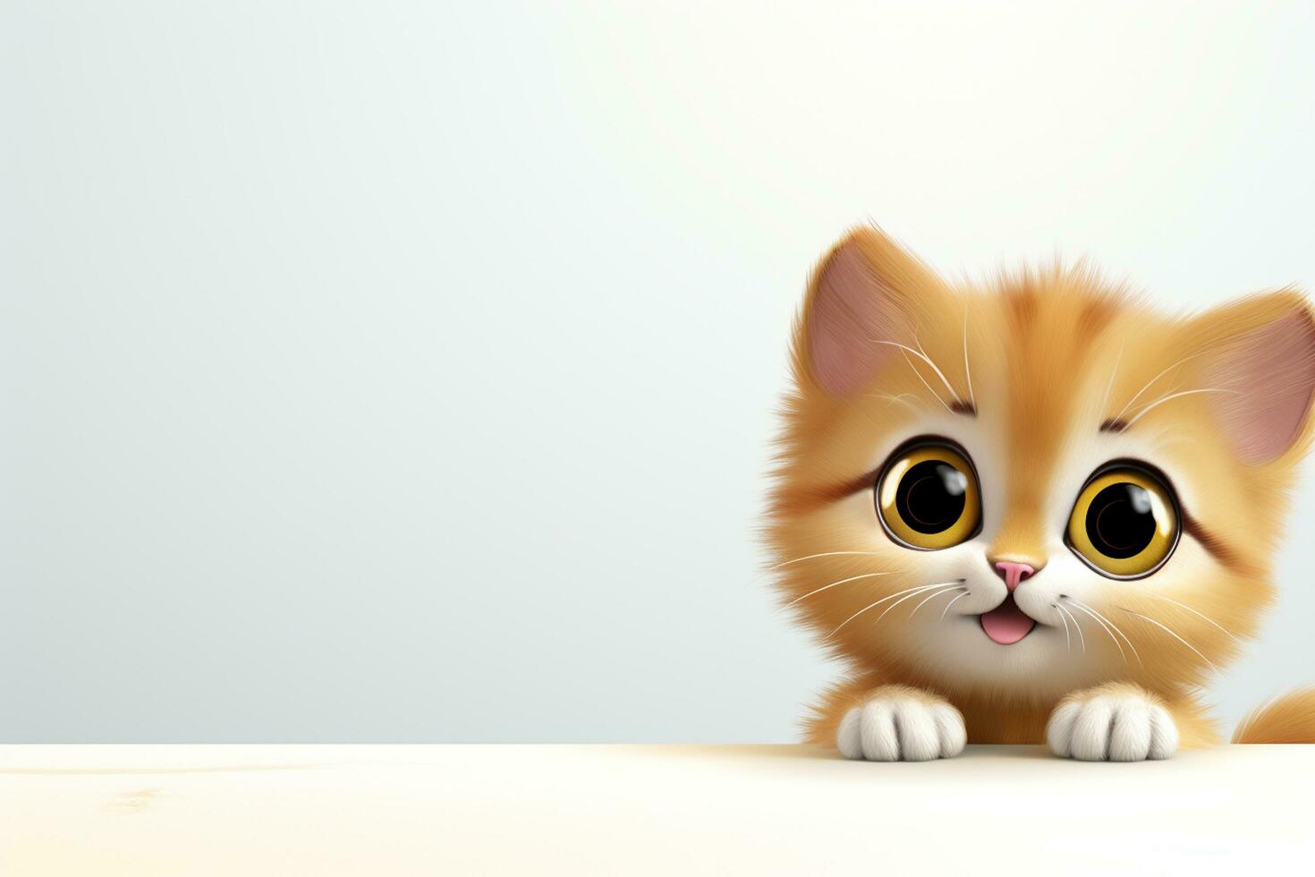 Tricolor kitten peeking from behind a white board isolated on white background Ai Generated photo