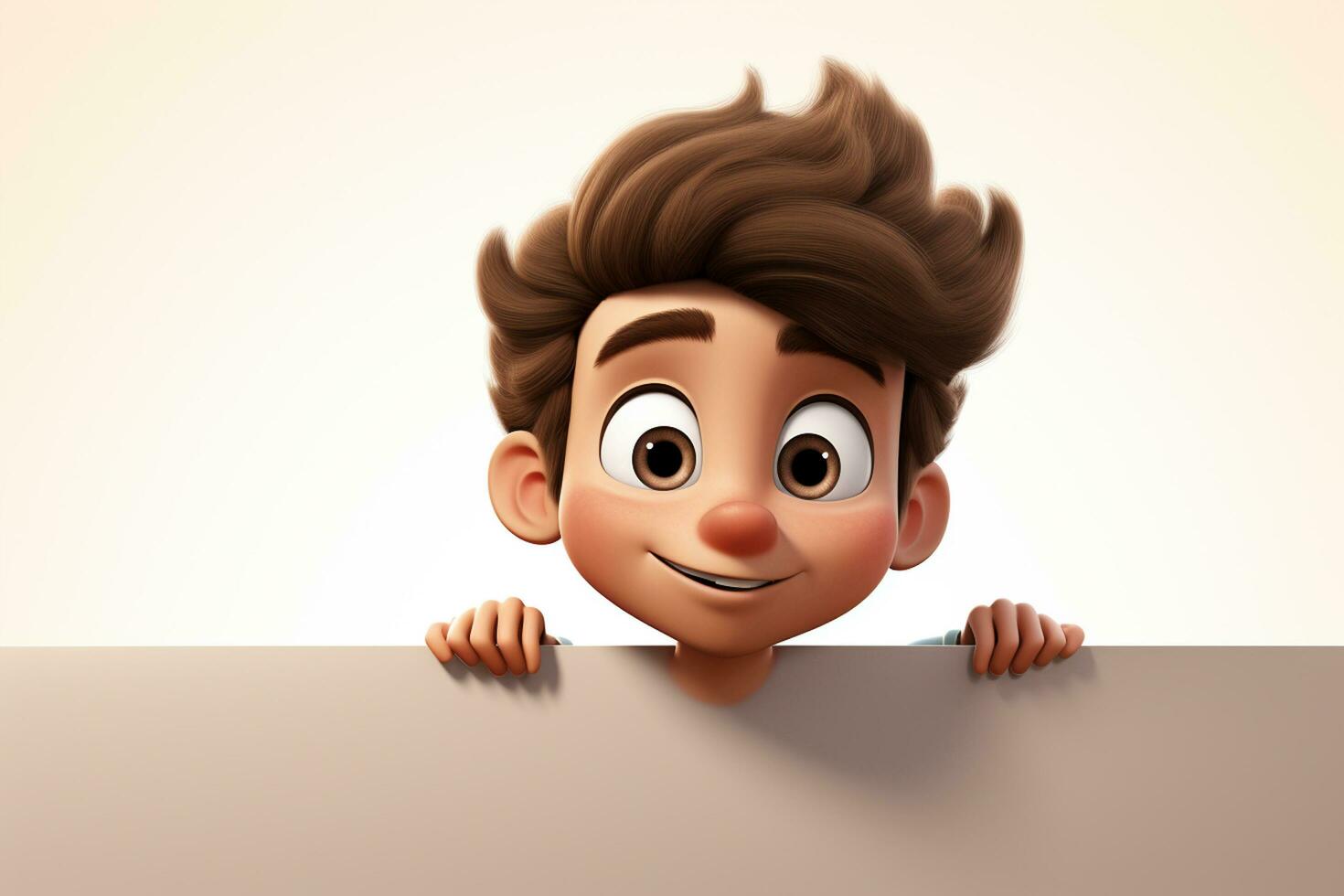 3d rendering of a boy peeking out from behind a white wall Ai Generated photo