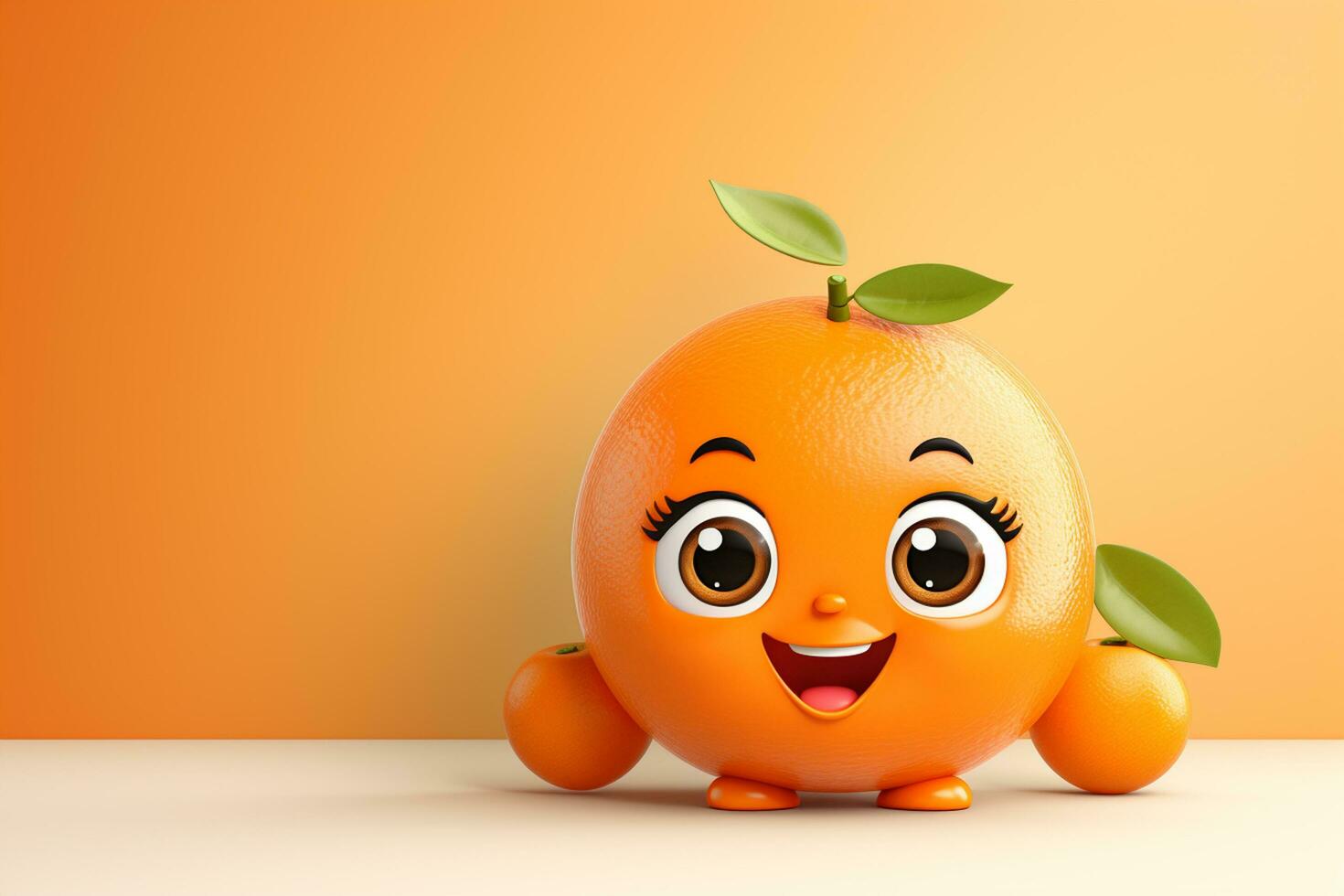 Orange character with green leaf on white background. 3d illustration. Ai Generated photo
