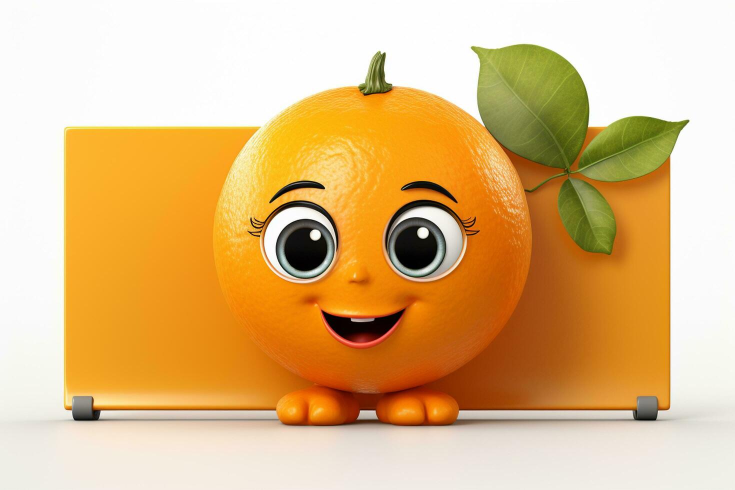 Orange character with green leaf on white background. 3d illustration. Ai Generated photo