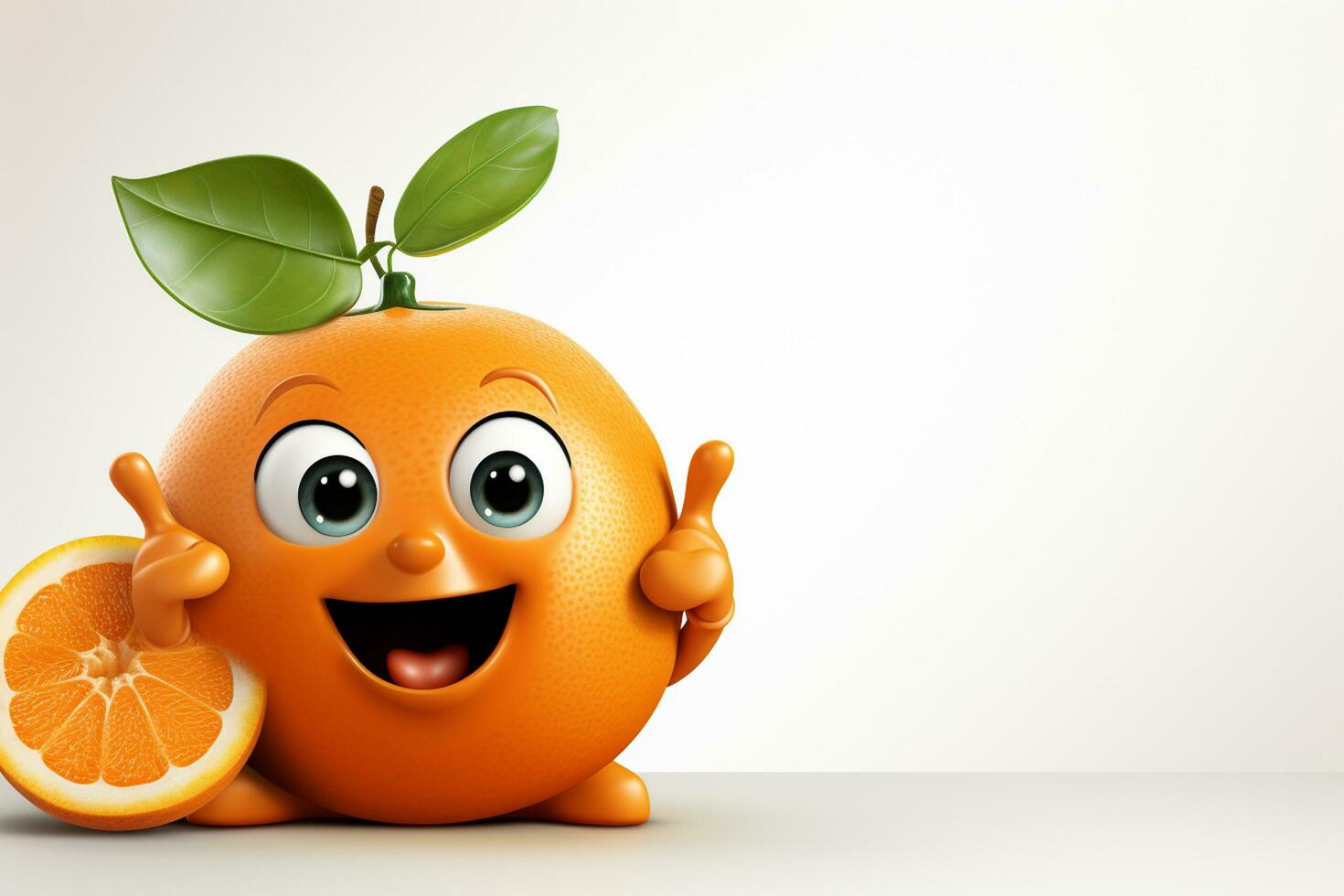 Orange character with green leaf on white background. 3d illustration. Ai Generated photo