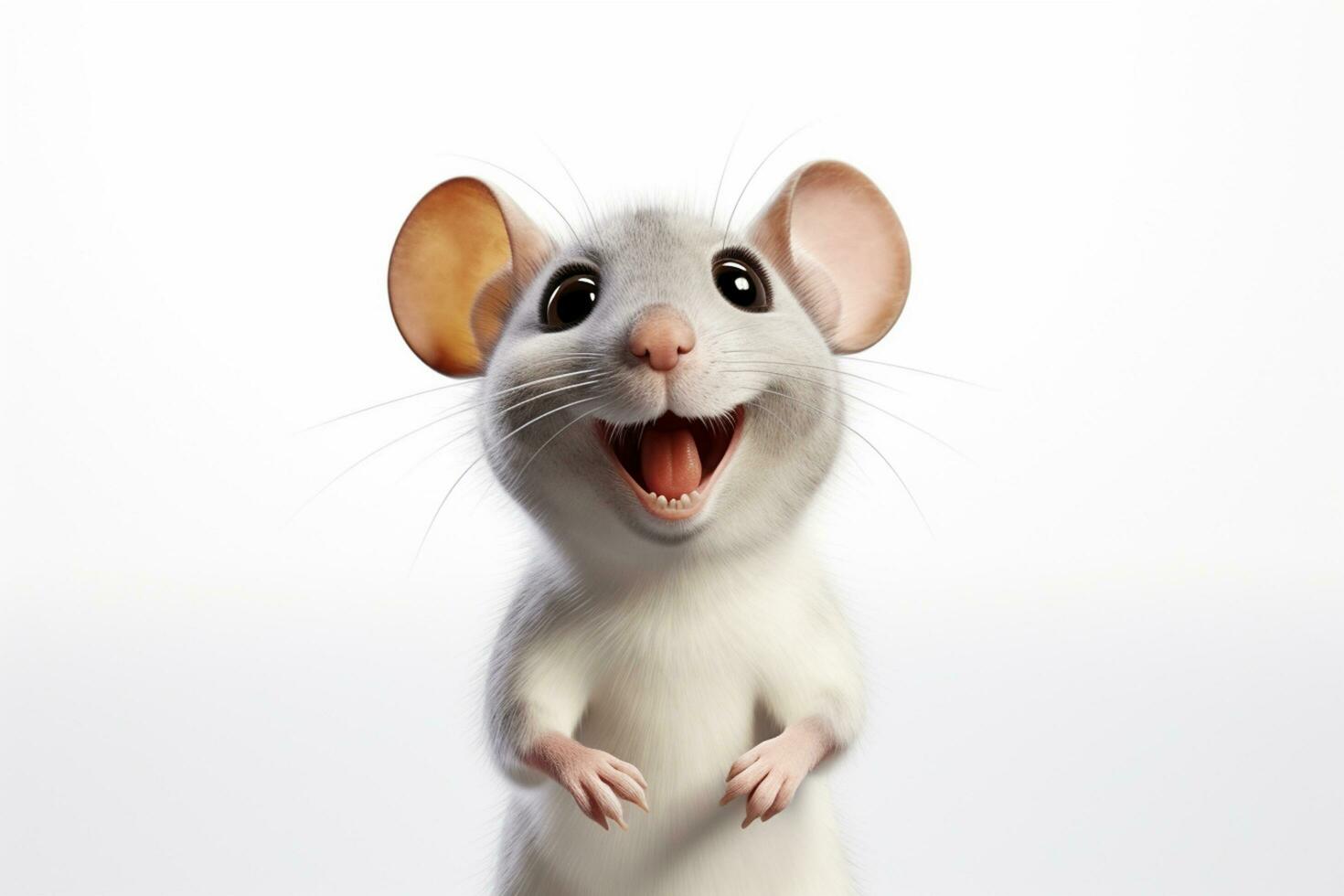 Cute white rat peeking out from behind blank banner, isolated on white background Ai Generated photo