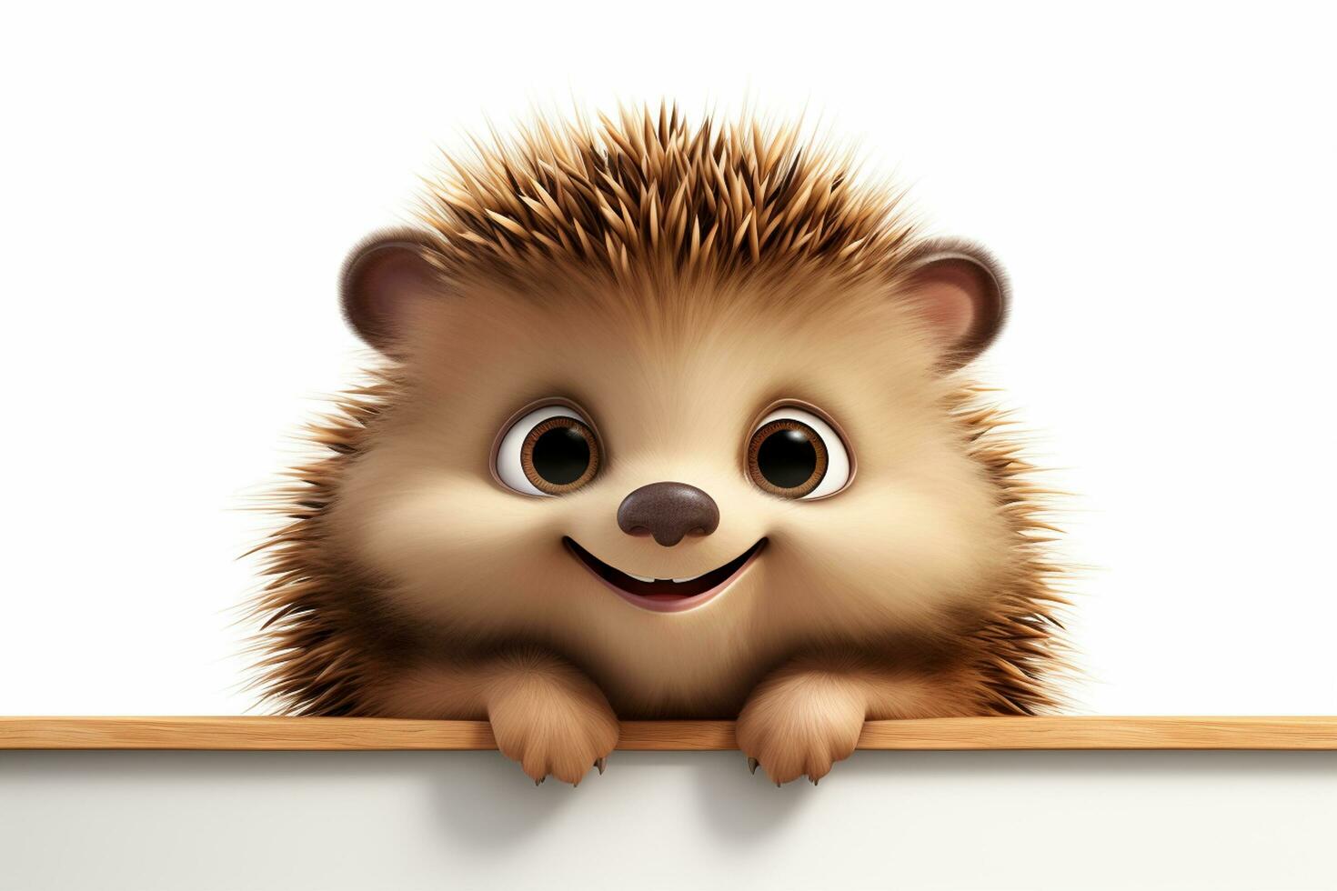 cute little hedgehog peeking from behind a board isolated on white background Ai Generated photo