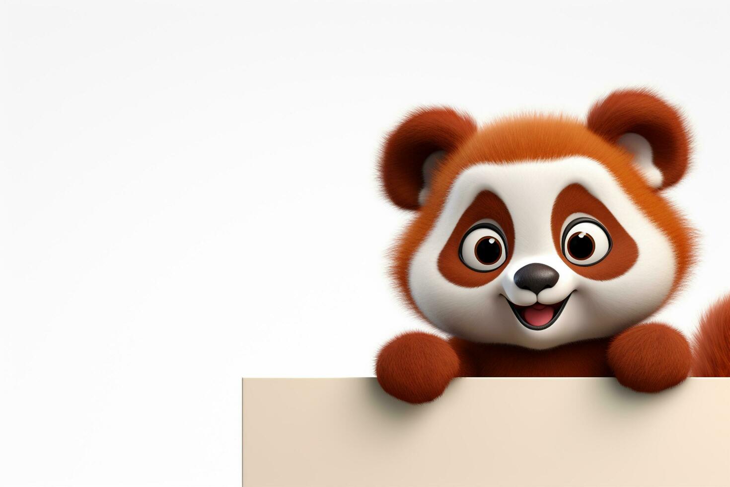 3d prestados ilustración de un rojo panda dibujos animados personaje con blanco firmar ai generado foto