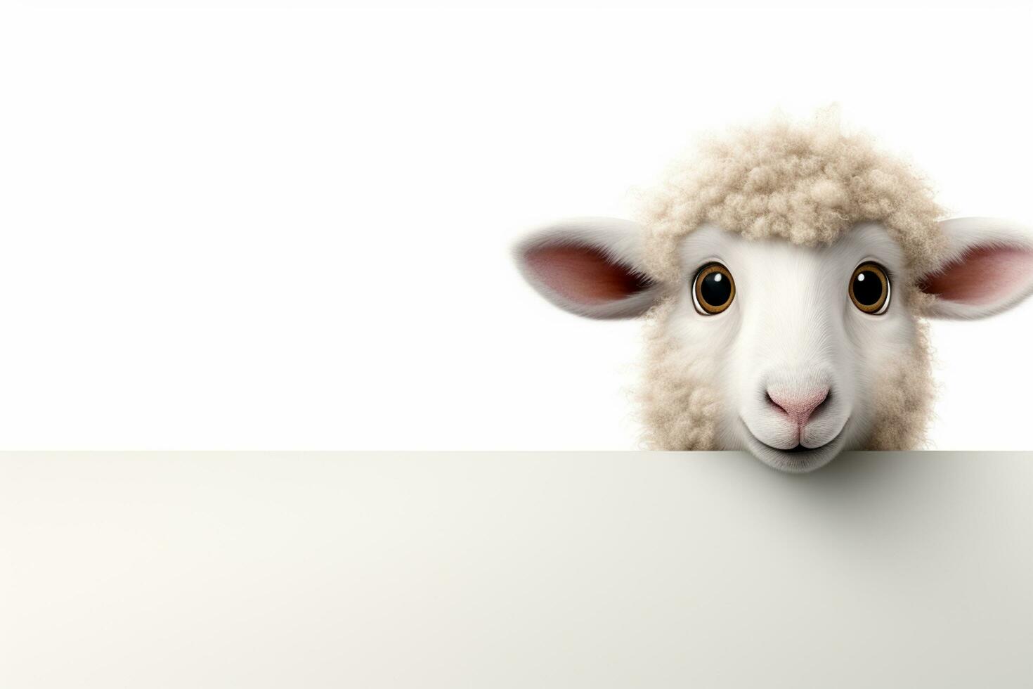 Sheep with blank board on white background, 3d illustration. Ai Generated photo