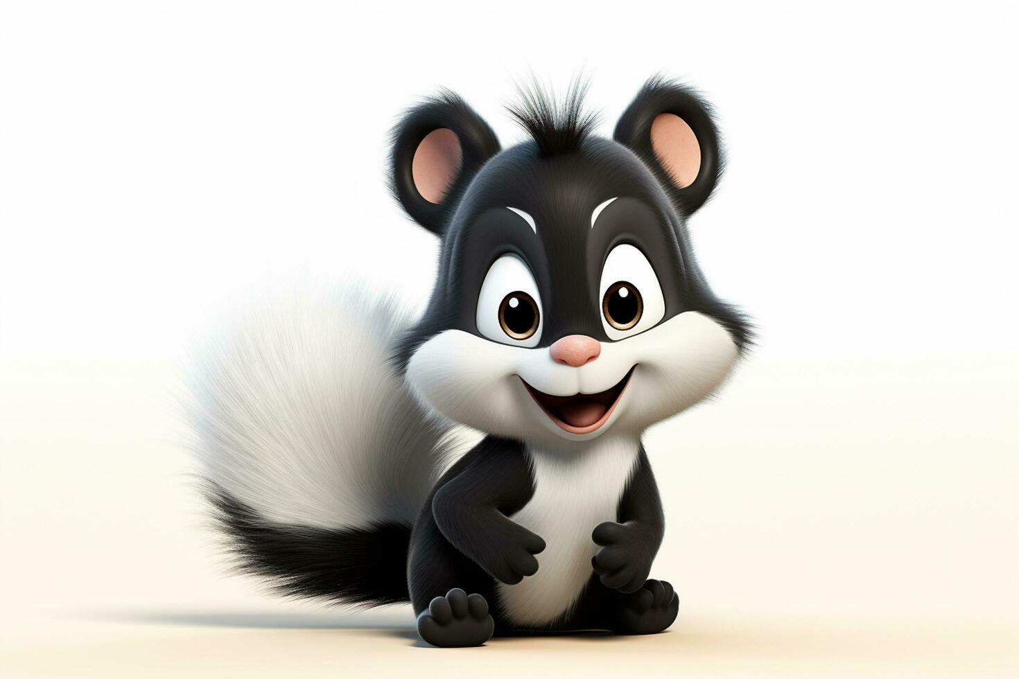 3d rendering of a cute skunk cartoon character isolated on white background Ai Generated photo