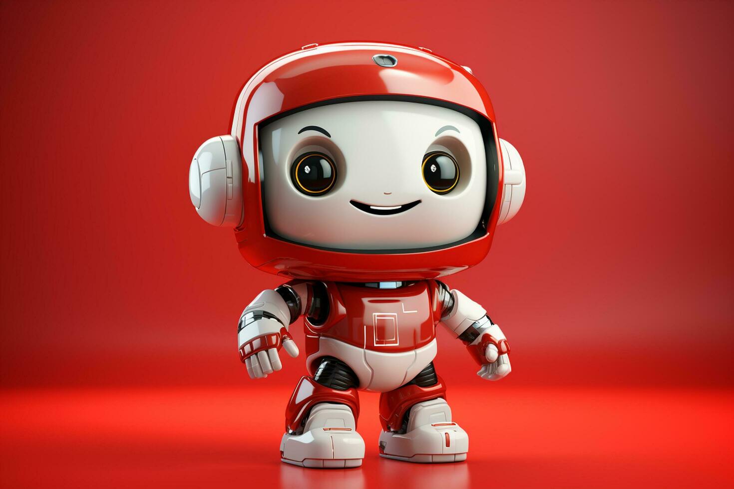 Cute Red robot with smiley face - 3D illustration of cartoon character Ai Generated photo