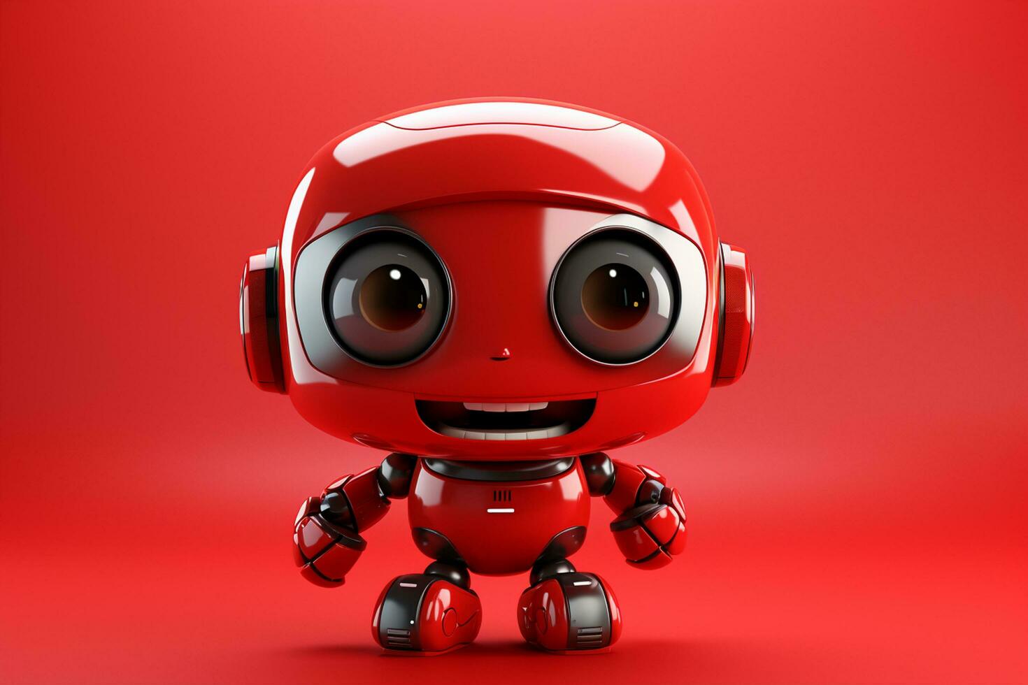 Cute Red robot with smiley face - 3D illustration of cartoon character Ai Generated photo
