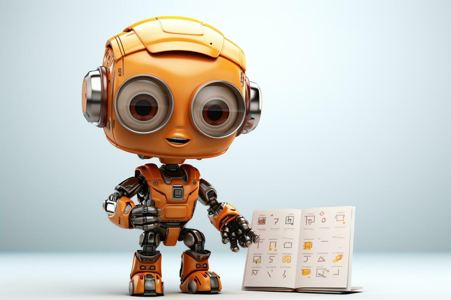 cute robot reading a book 3d illustration technology concept Ai Generated photo