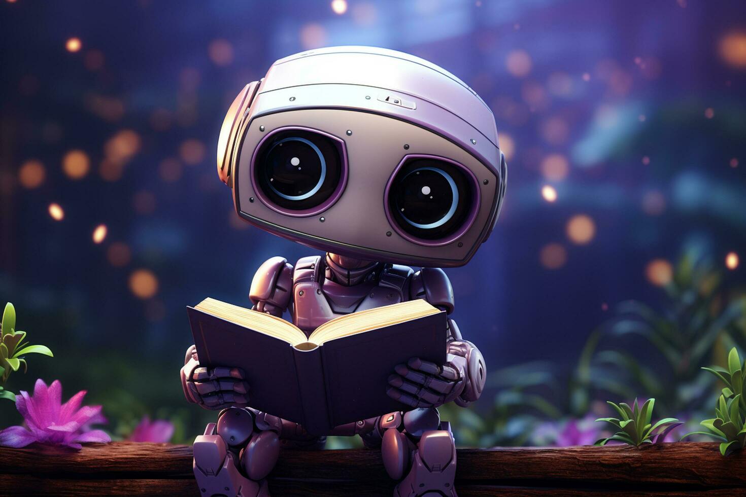 cute robot reading a book 3d illustration technology concept Ai Generated photo