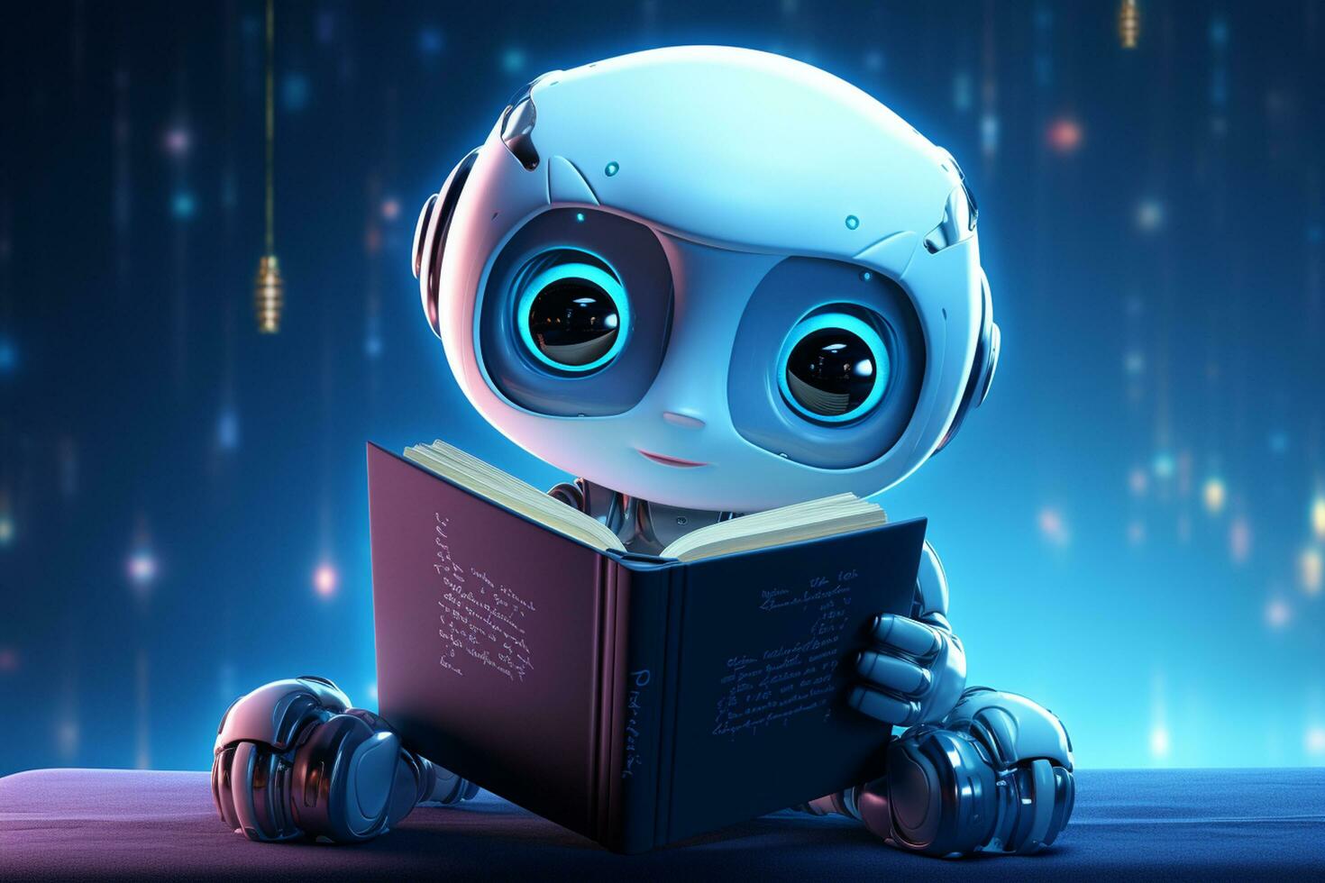 cute robot reading a book 3d illustration technology concept Ai Generated photo
