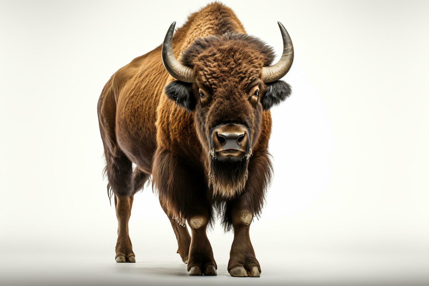 Bison isolated on white background with clipping path. Side view. Ai Generated photo