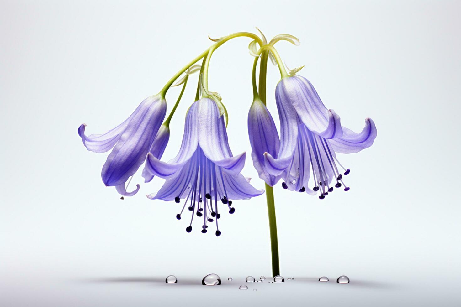 Bluebell flowers isolated on white background. 3D illustration. Studio shot. Ai Generated photo