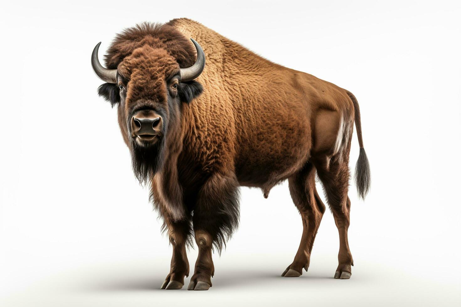 Bison isolated on white background with clipping path. Side view. Ai Generated photo