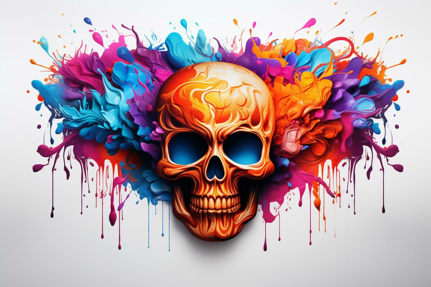 Skull with colorful paint splashes on white background. Vector illustration. Ai Generated photo