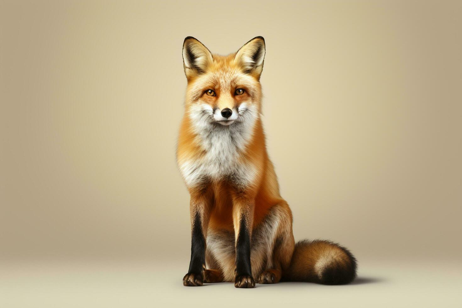 Red fox sitting on white background, side view. 3D illustration Ai Generated photo