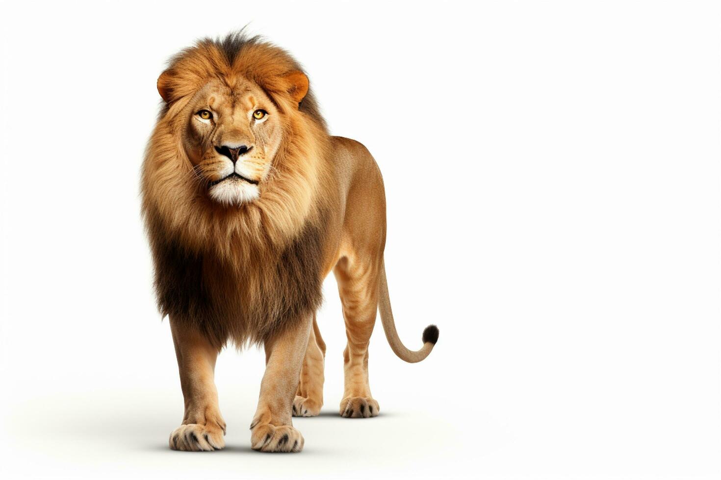 Big male lion standing isolated on white background. Side view. 3D illustration. Ai Generated photo