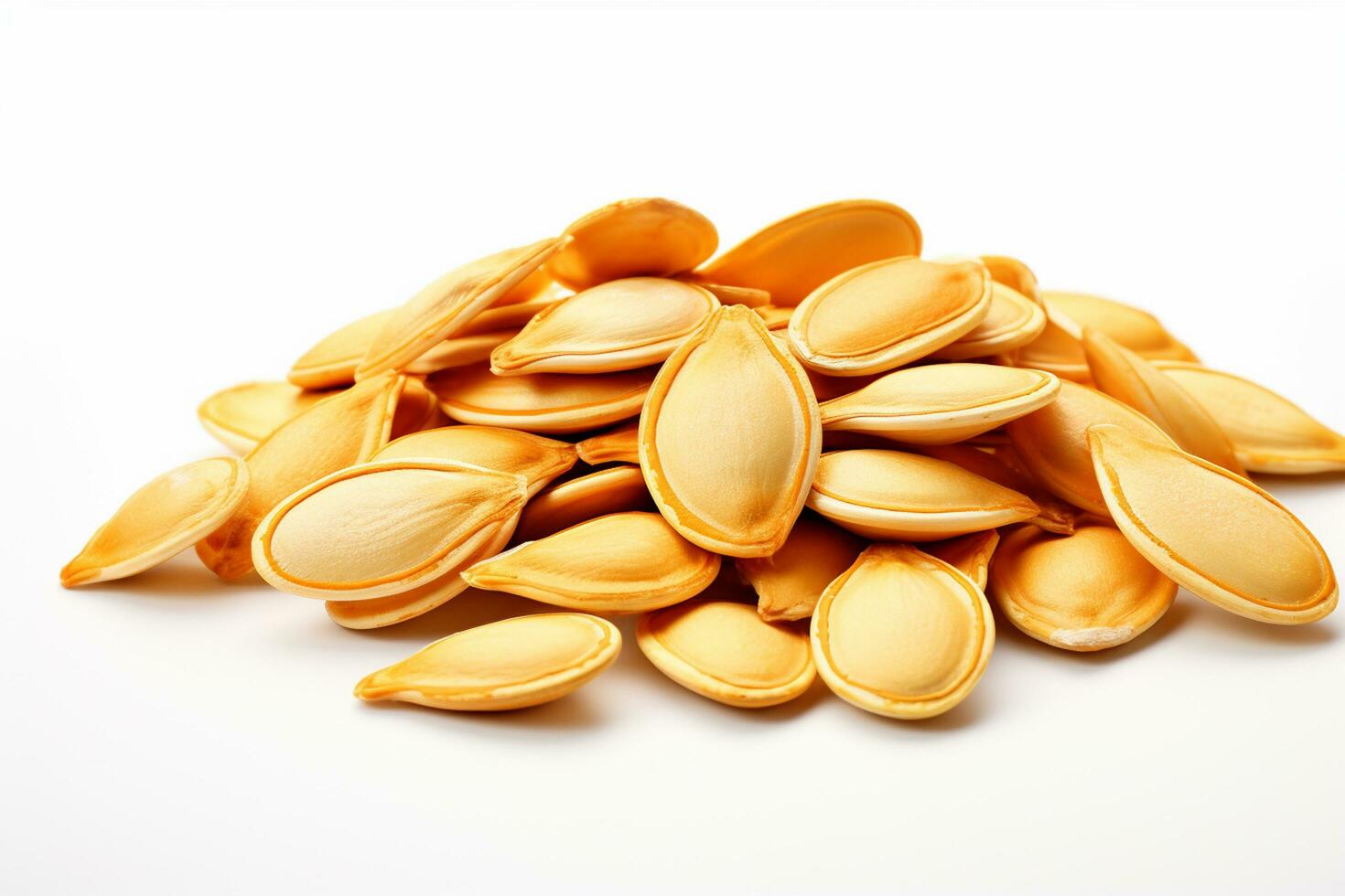 Pumpkin seeds on white background. Clipping path included. Ai Generated photo