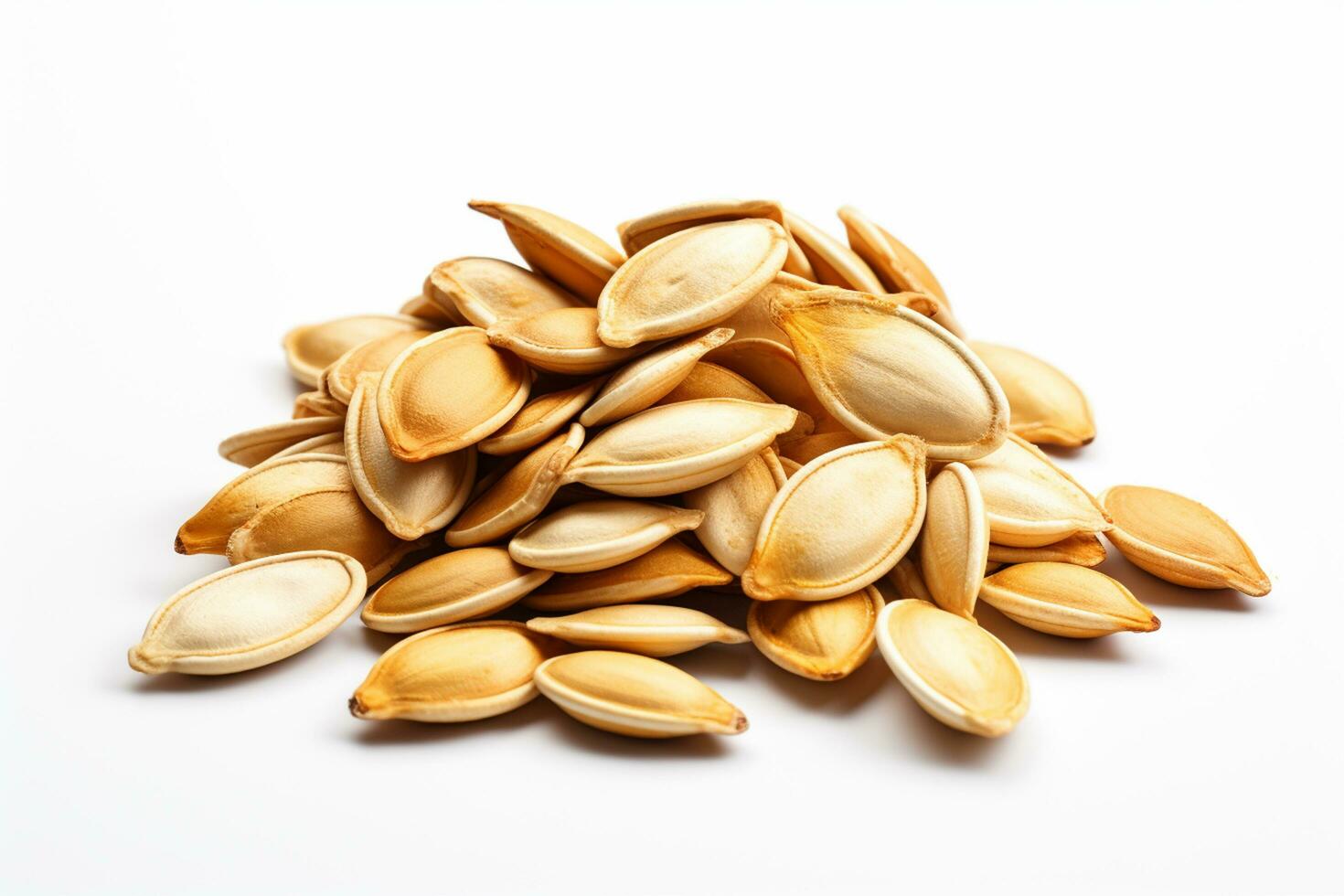 Pumpkin seeds on white background. Clipping path included. Ai Generated photo