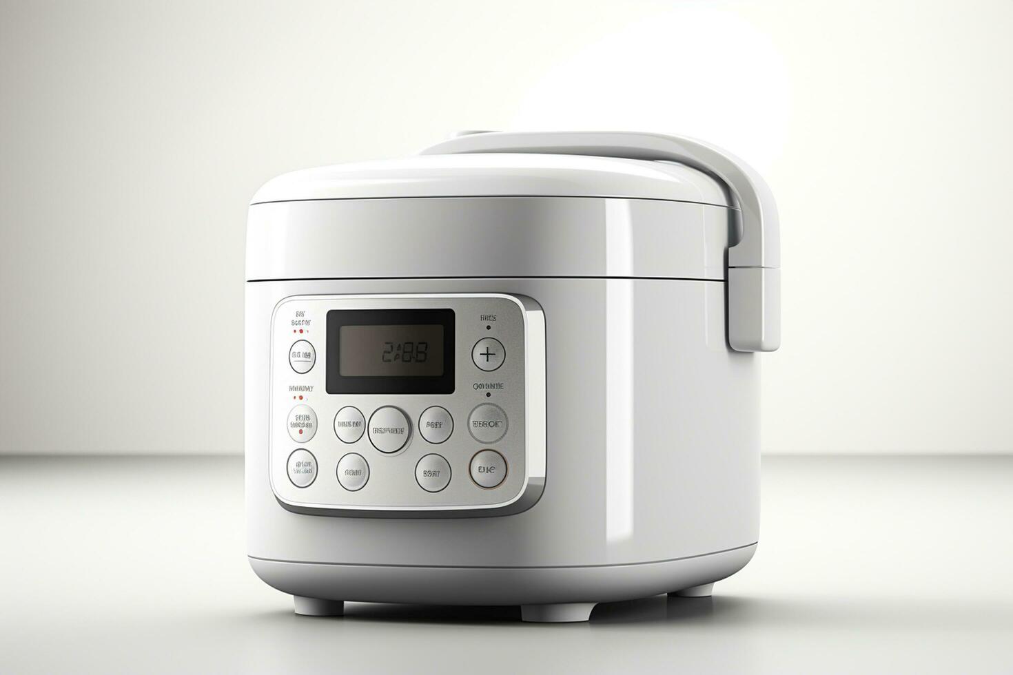 White rice cooker on the white table and beige background, stock photo Ai Generated