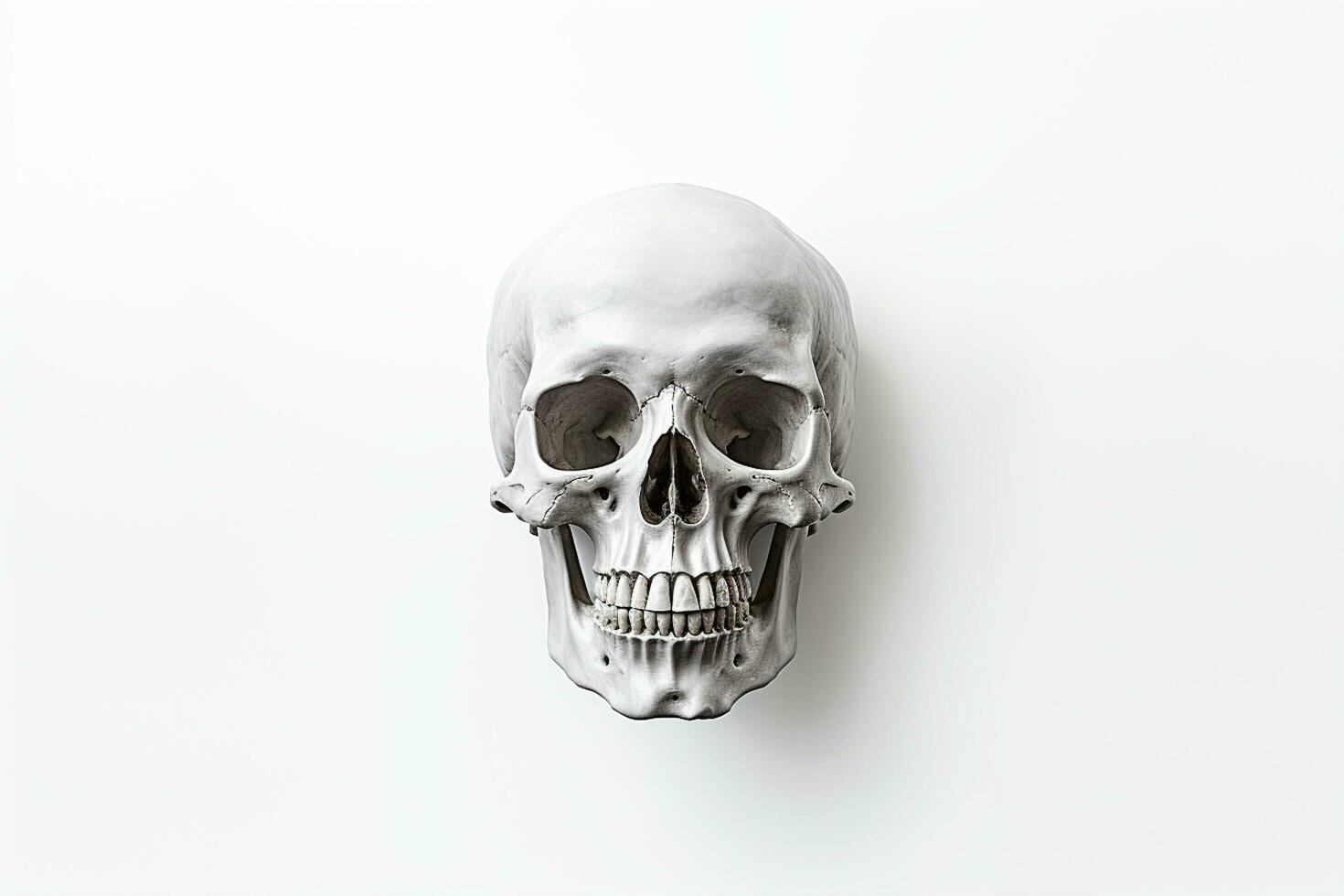 Human skull isolated on white background. 3d render. Halloween concept Ai Generated photo