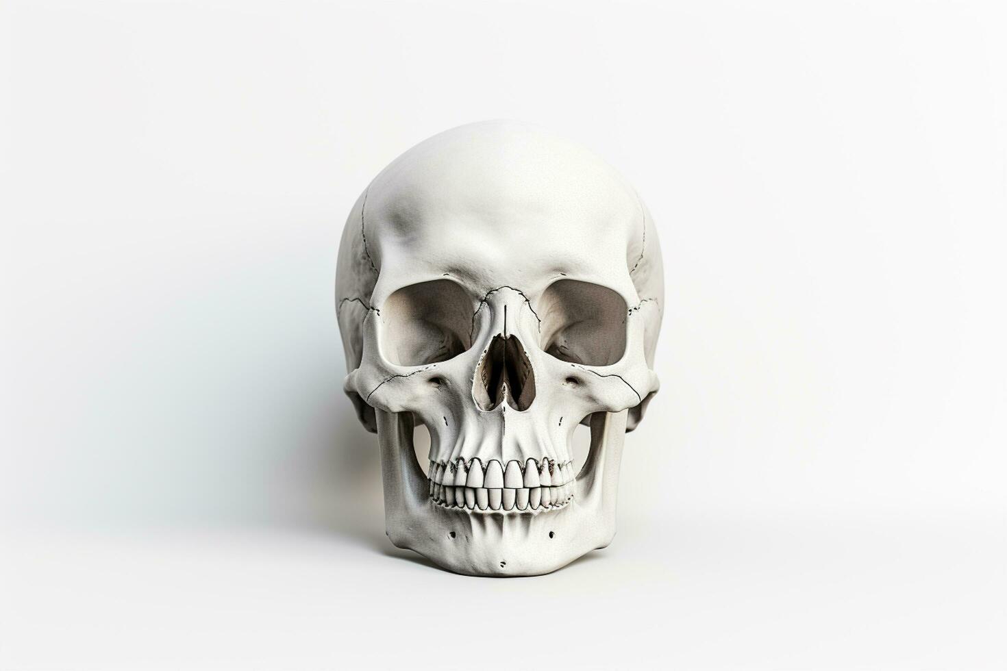 Human skull isolated on white background. 3d render. Halloween concept Ai Generated photo