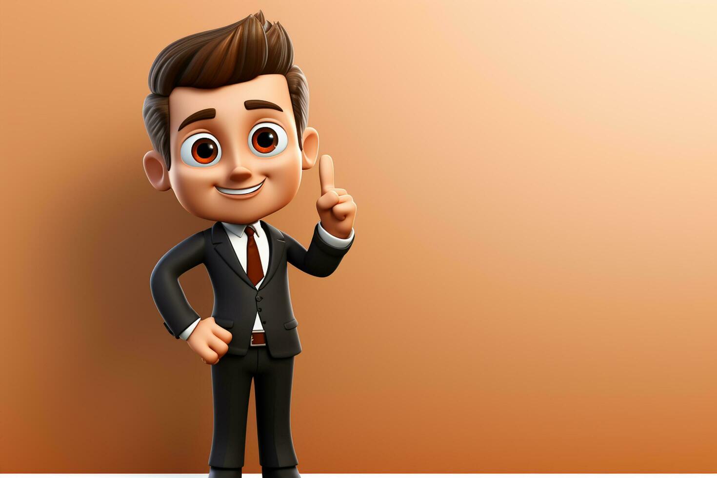 3D illustration of business man pointing at blank wall with copy space Ai Generated photo