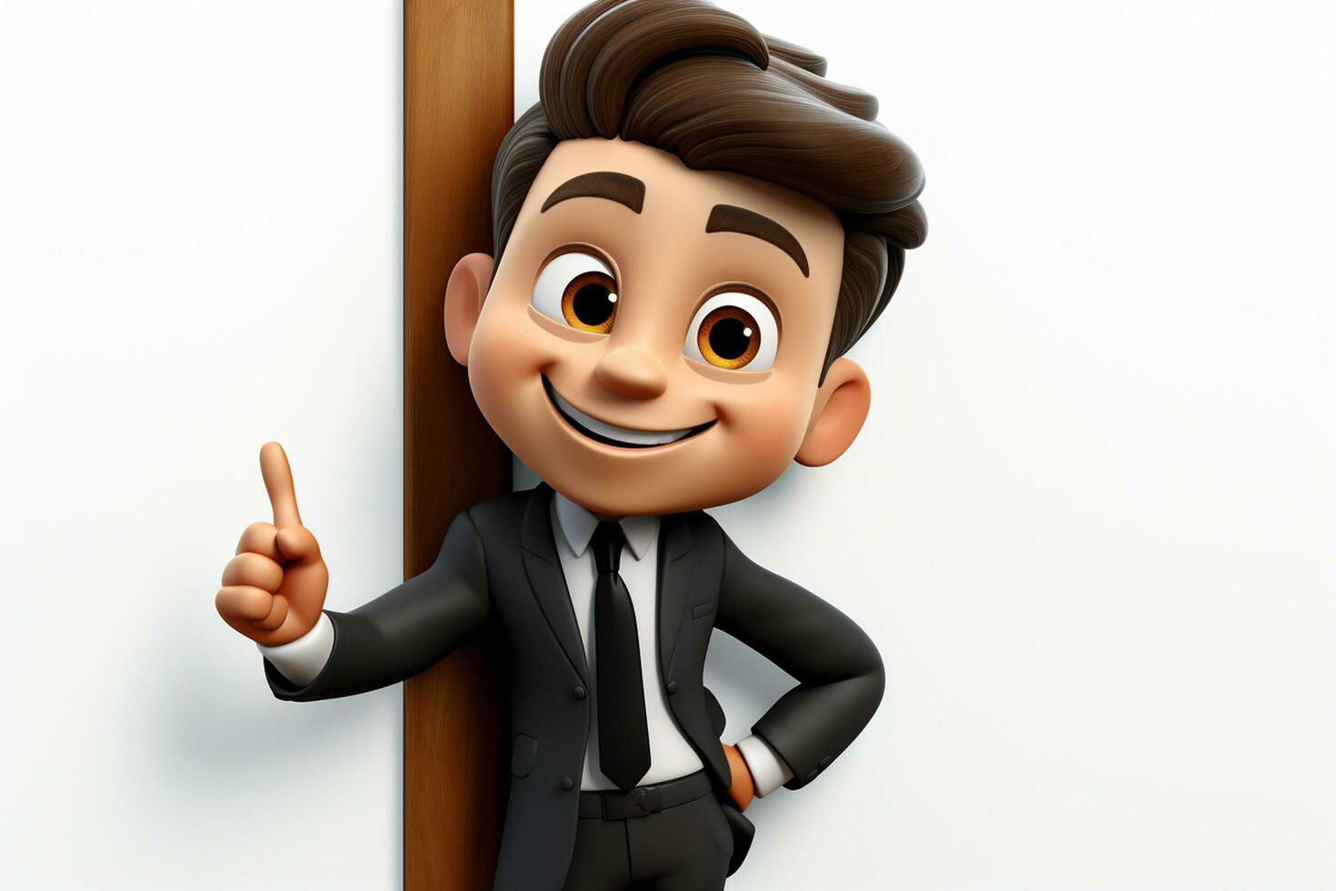 3D illustration of business man pointing at blank wall with copy space Ai Generated photo
