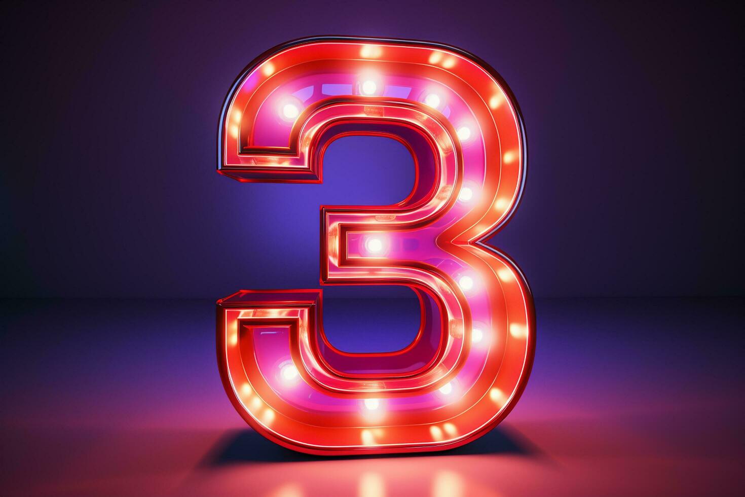 3d rendering of a neon number 3 on a dark background. Ai Generated photo