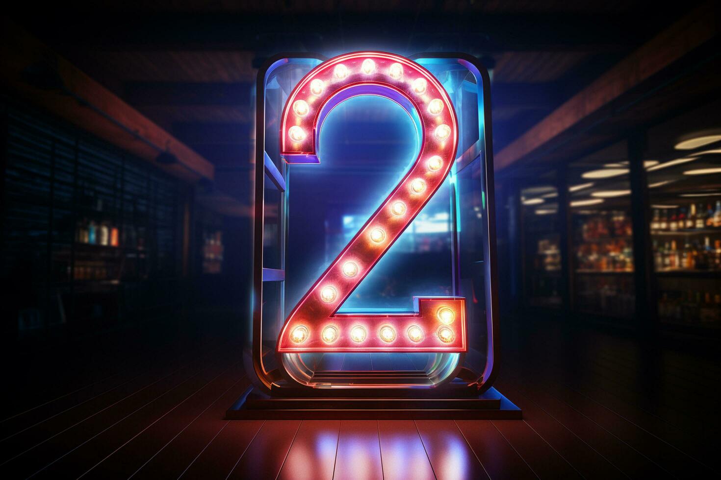 3d rendering of a neon number 2 on a dark background. Ai Generated photo