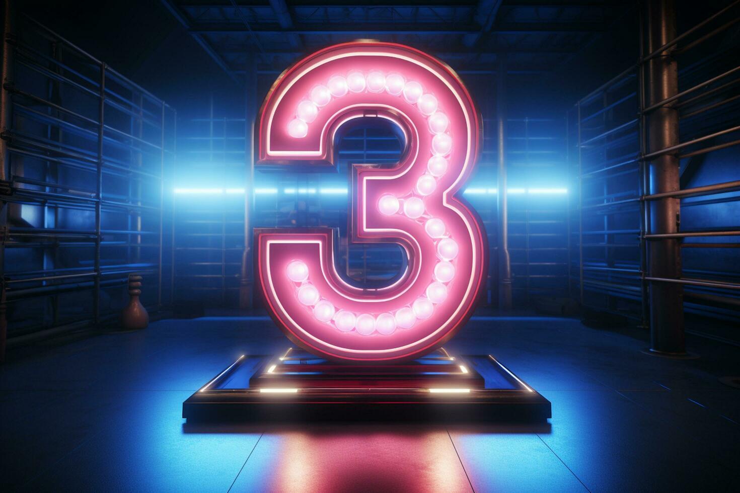 3d Rendering Of A Neon Number 3 On A Dark Background Ai Generated 3d-rendering-of-a-neon-number-3-on-a-dark-background-ai-generated