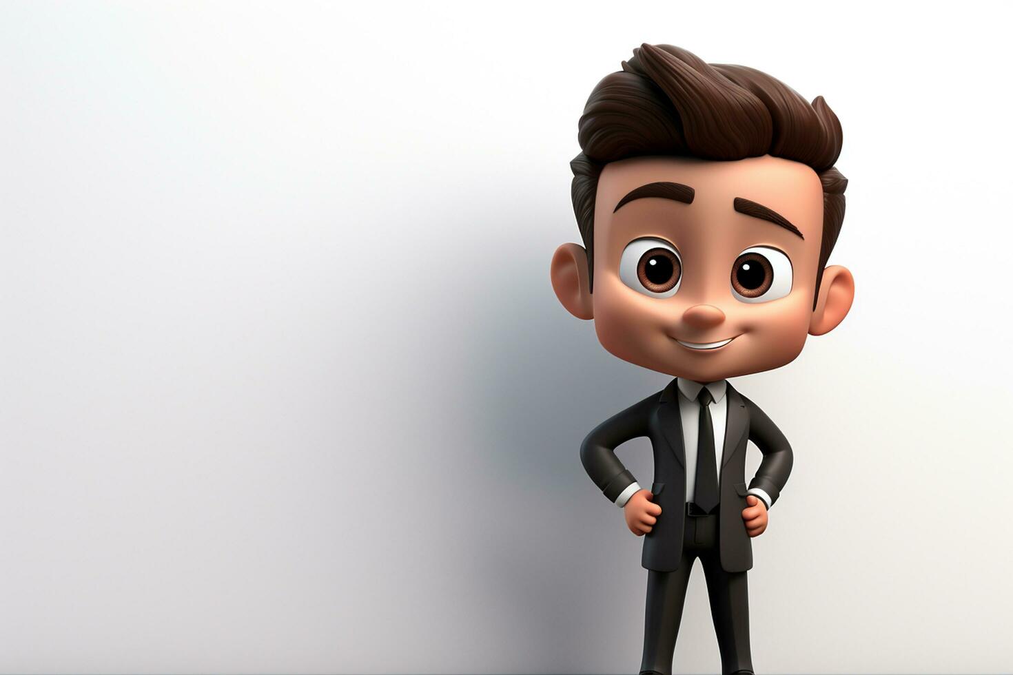 3D illustration of business man pointing at blank wall with copy space Ai Generated photo