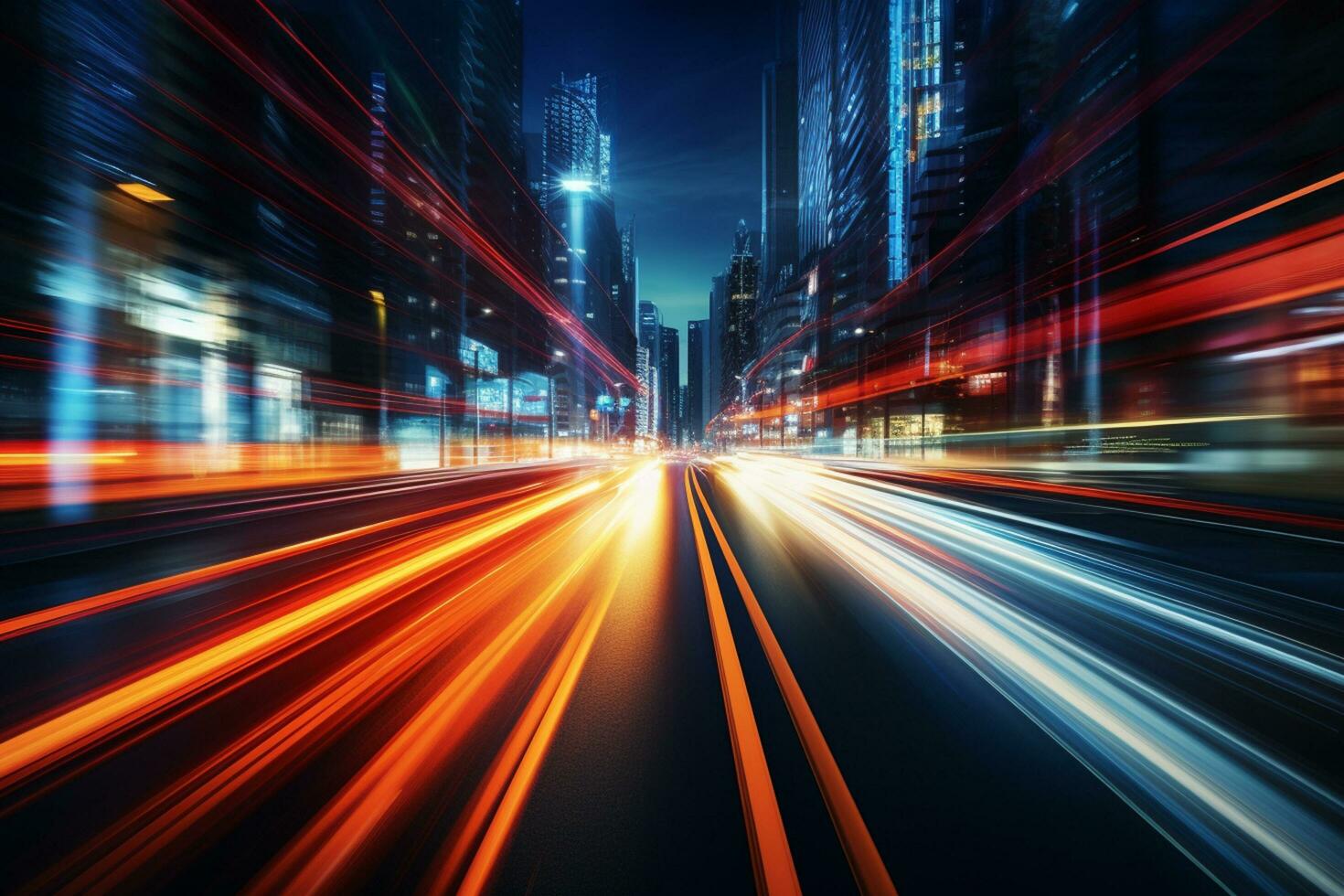 the light trails on the modern building background in shanghai china. Ai Generated photo