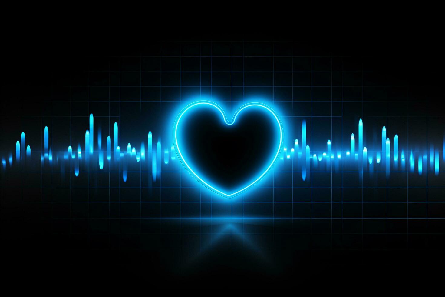 Heart shape and blue sound wave on black background. Vector illustration. Ai Generated photo