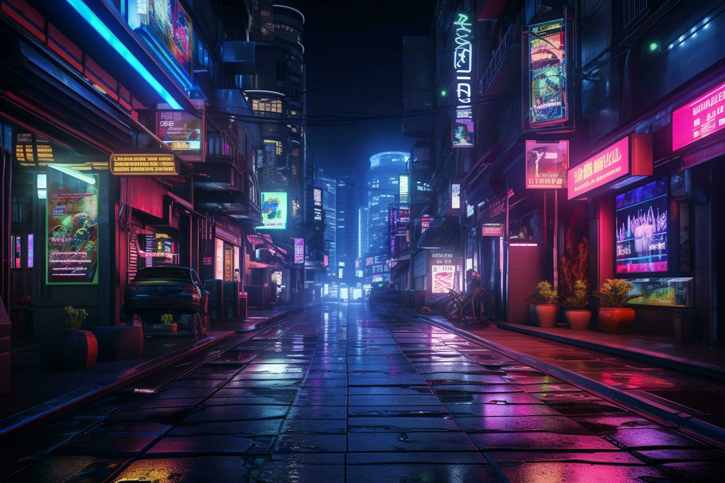 Night view of a street in Seoul, Korea. This is a 3d render illustration. Ai Generated photo