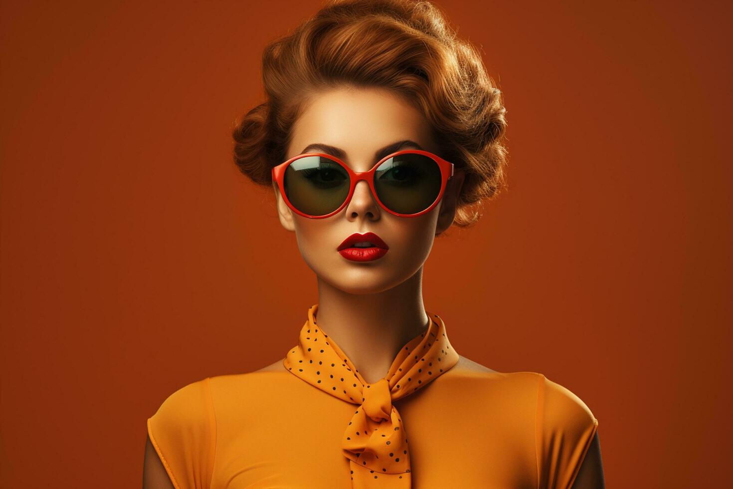 Fashion shot of a beautiful woman in retro style. Beauty, fashion. Ai Generated photo