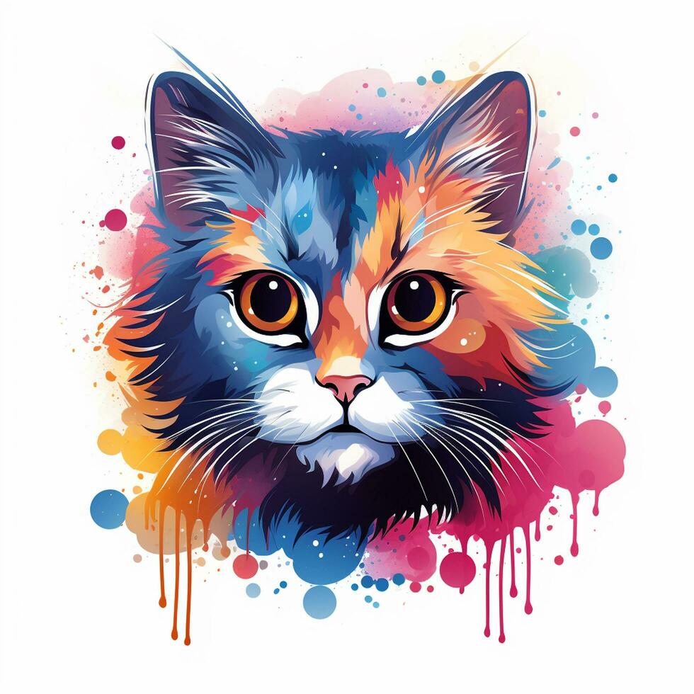 Colorful portrait of a cat on a white background. Vector illustration Ai Generated photo