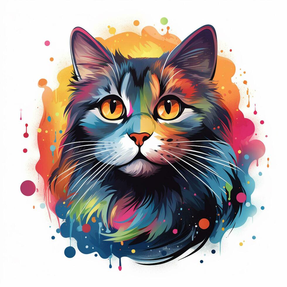 Colorful portrait of a cat on a white background. Vector illustration Ai Generated photo
