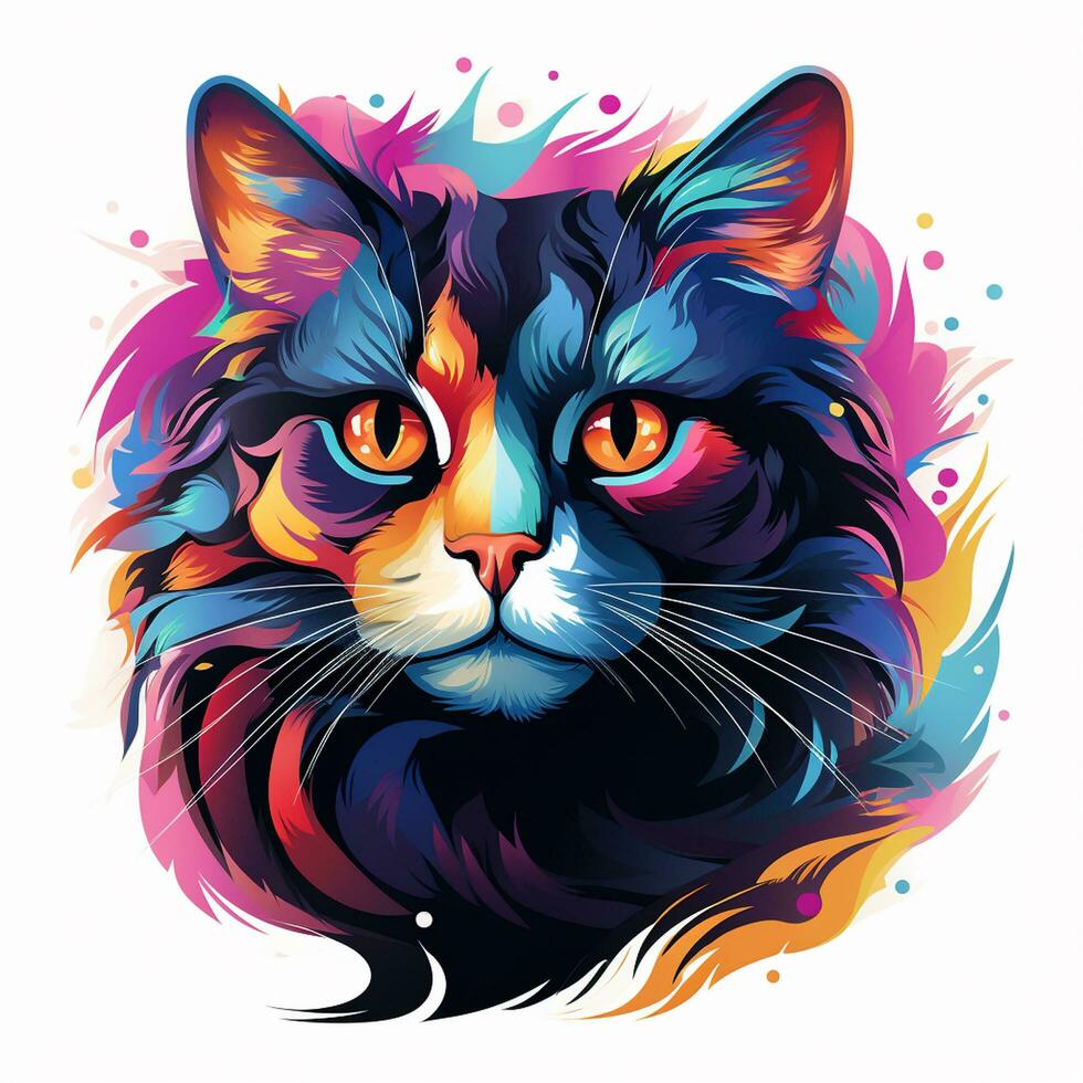 vistoso retrato de un gato en un blanco antecedentes. vector ilustración ai generado foto