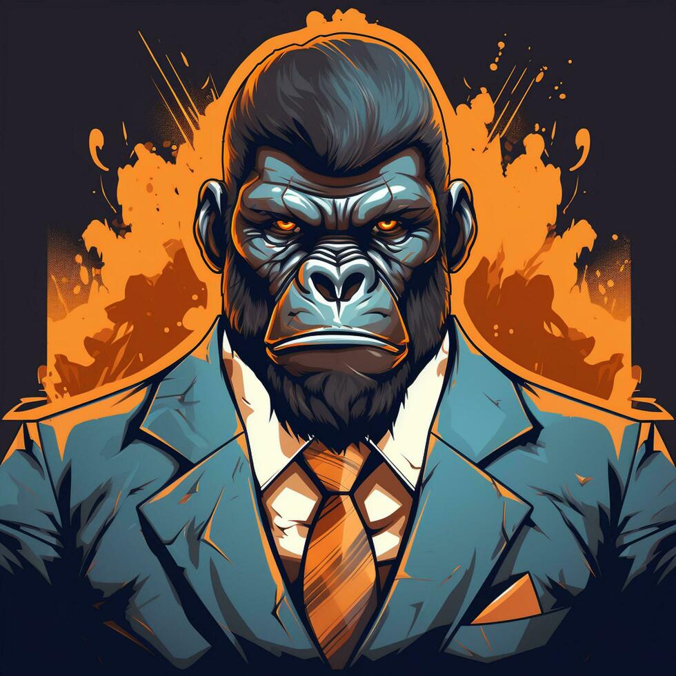gorilla in a jacket with headphones. Vector illustration. Ai Generated photo