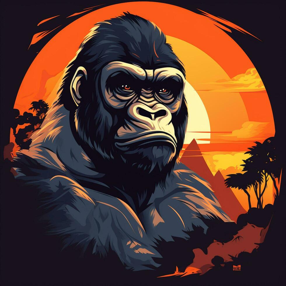 gorilla in a jacket with headphones. Vector illustration. Ai Generated photo