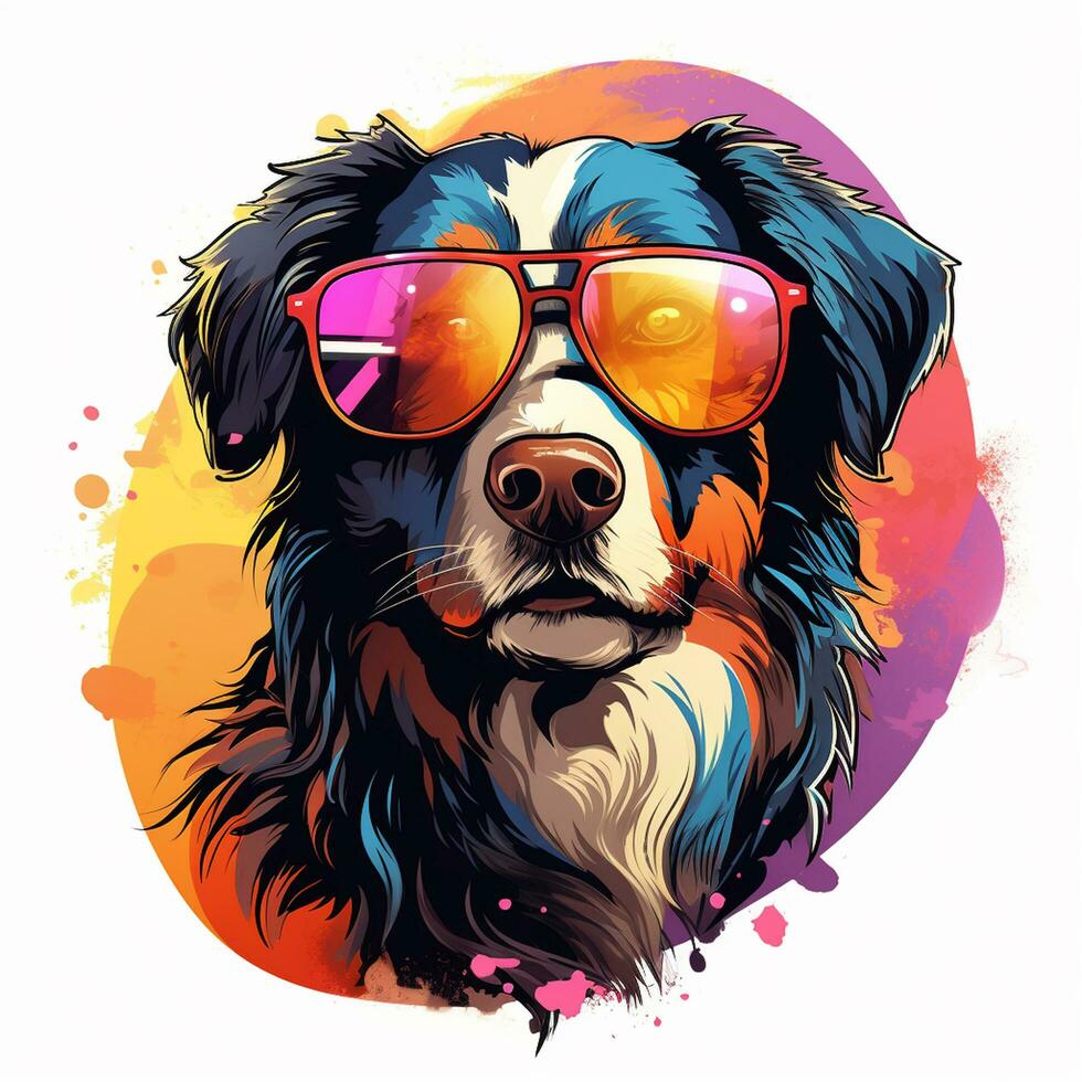 Portrait of a Bernese Mountain Dog with sunglasses. Vector illustration. Ai Generated photo