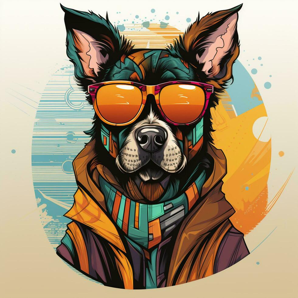 Portrait of a Bernese Mountain Dog with sunglasses. Vector illustration. Ai Generated photo