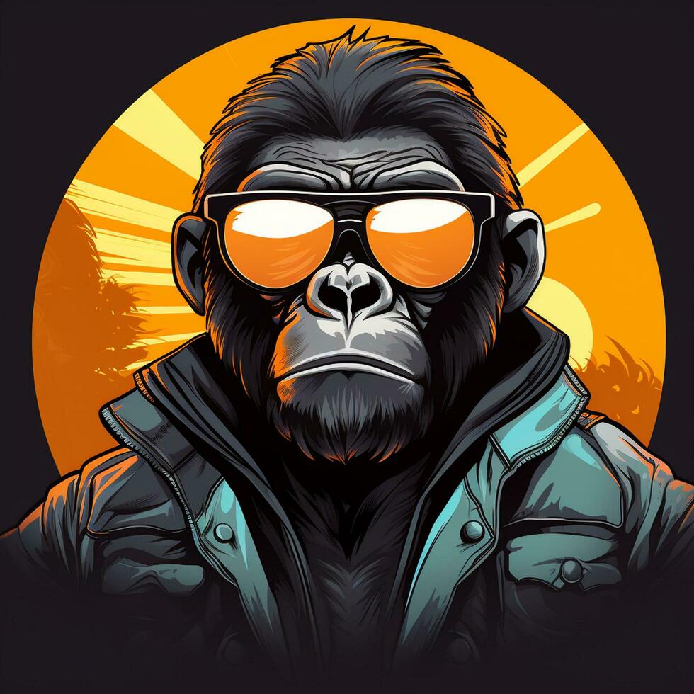 Vector illustration of a gorilla in a suit, sunglasses and tie. Ai Generated photo